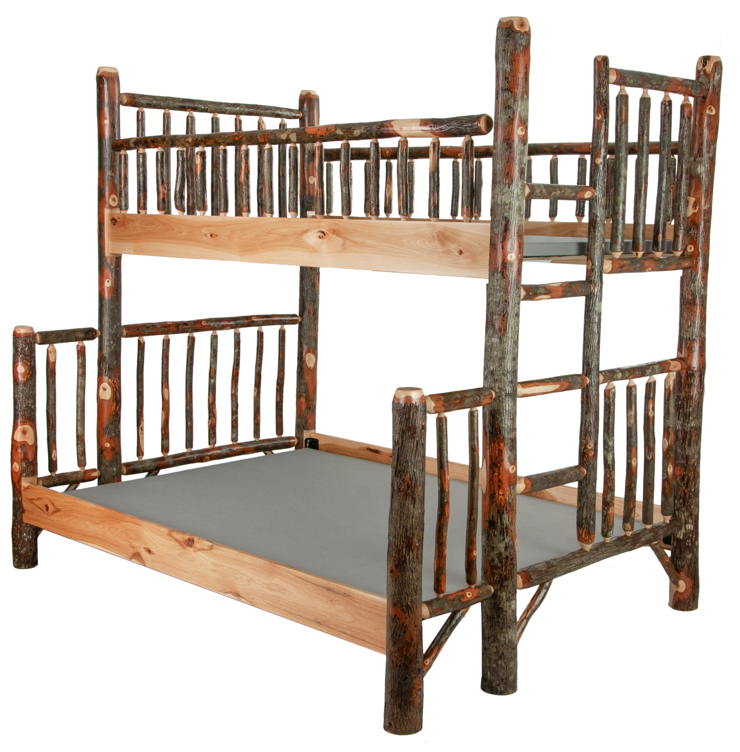Amish-Made Rustic Hickory Bunk Bed