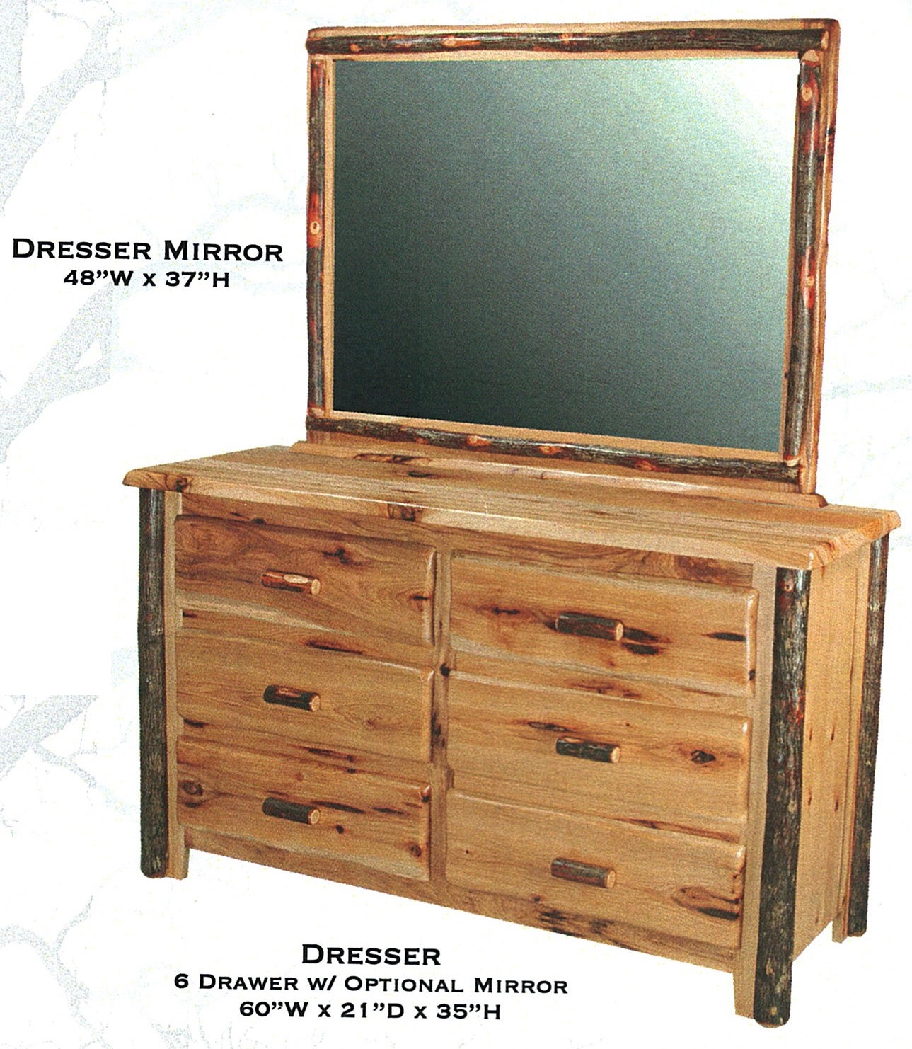 Rustic Hickory 6 drawer dresser with mirror