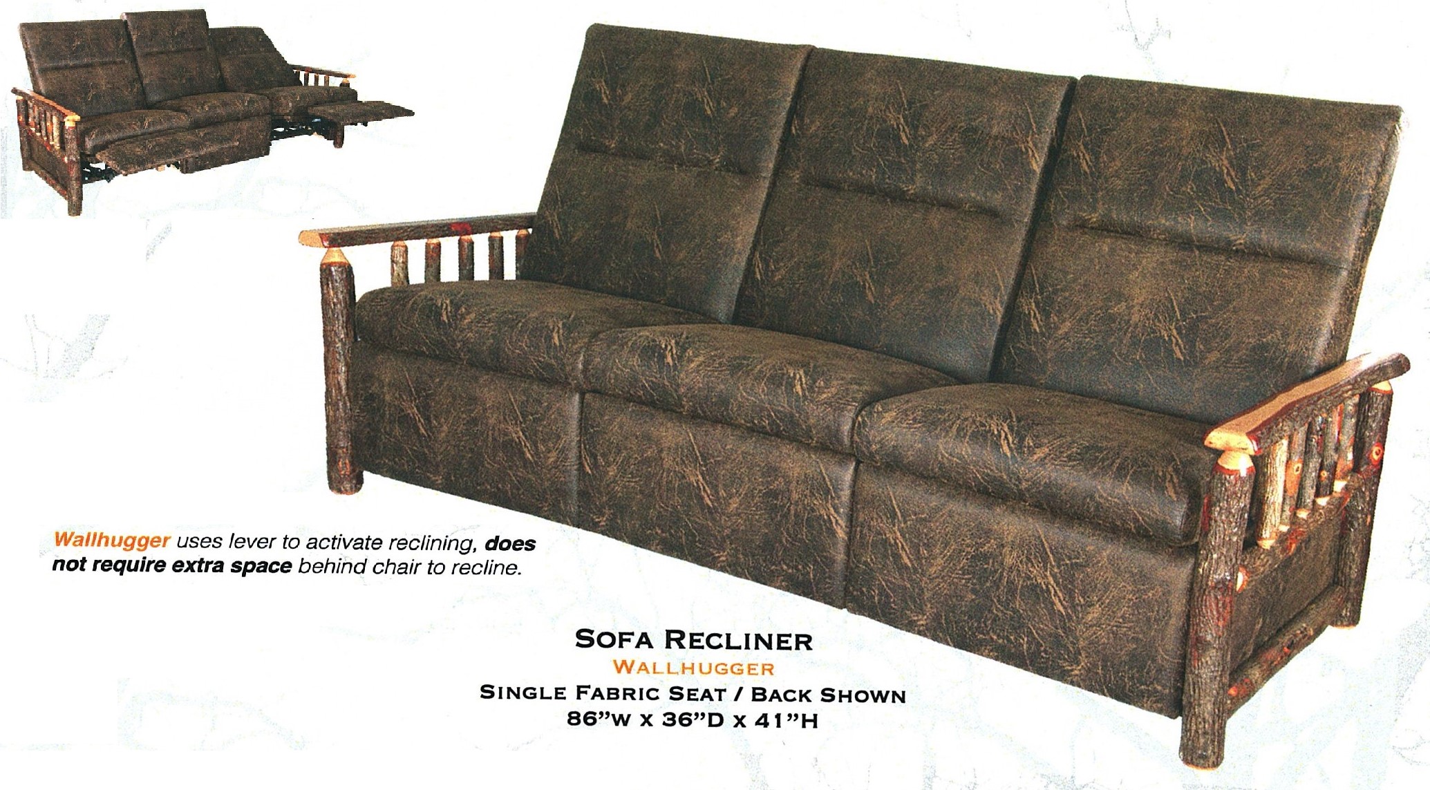 Rustic Hickory Wallhugger Recliner Sofa
